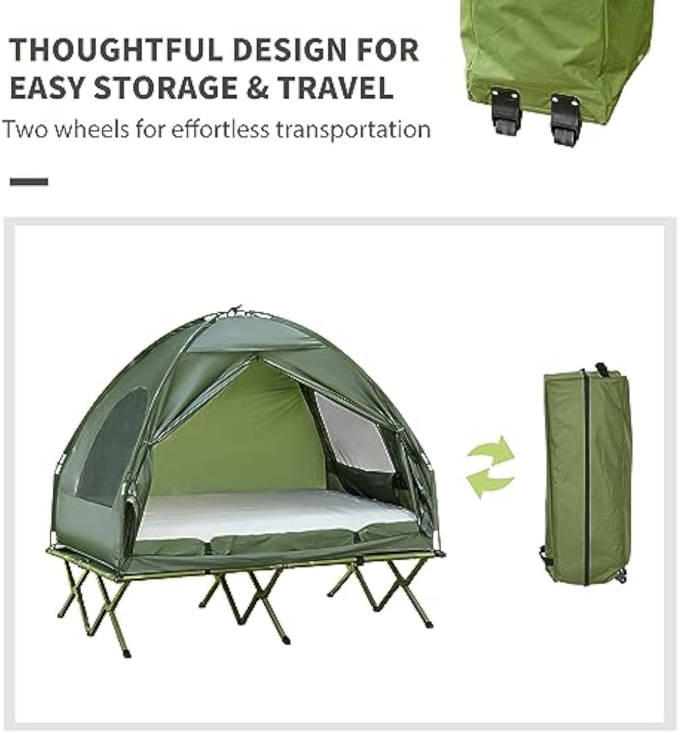 Outsunny - Cuna plegable para 2 personas con tienda, colcha y colchón de aire grueso, tienda de campaña 4 en 1 para senderismo al aire última intervensión, picnic, viajes-almohada