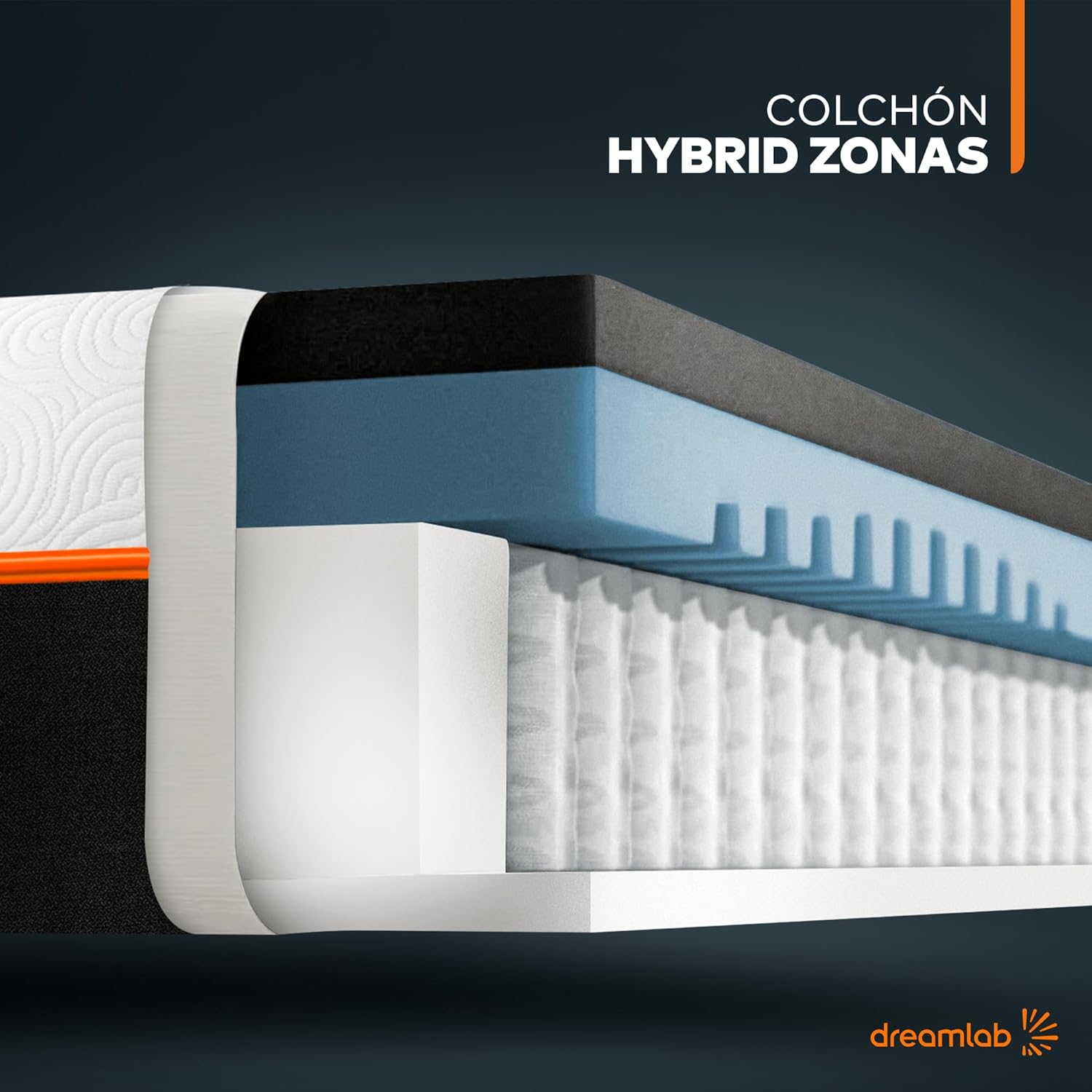 Colchón Dreamlab Polar Hybrid Queen 150x190 cm | Forro polar de tacto frío | Espuma viscoelástica con gel y muelles | Materiales certificados ---------- Parche en el ojo