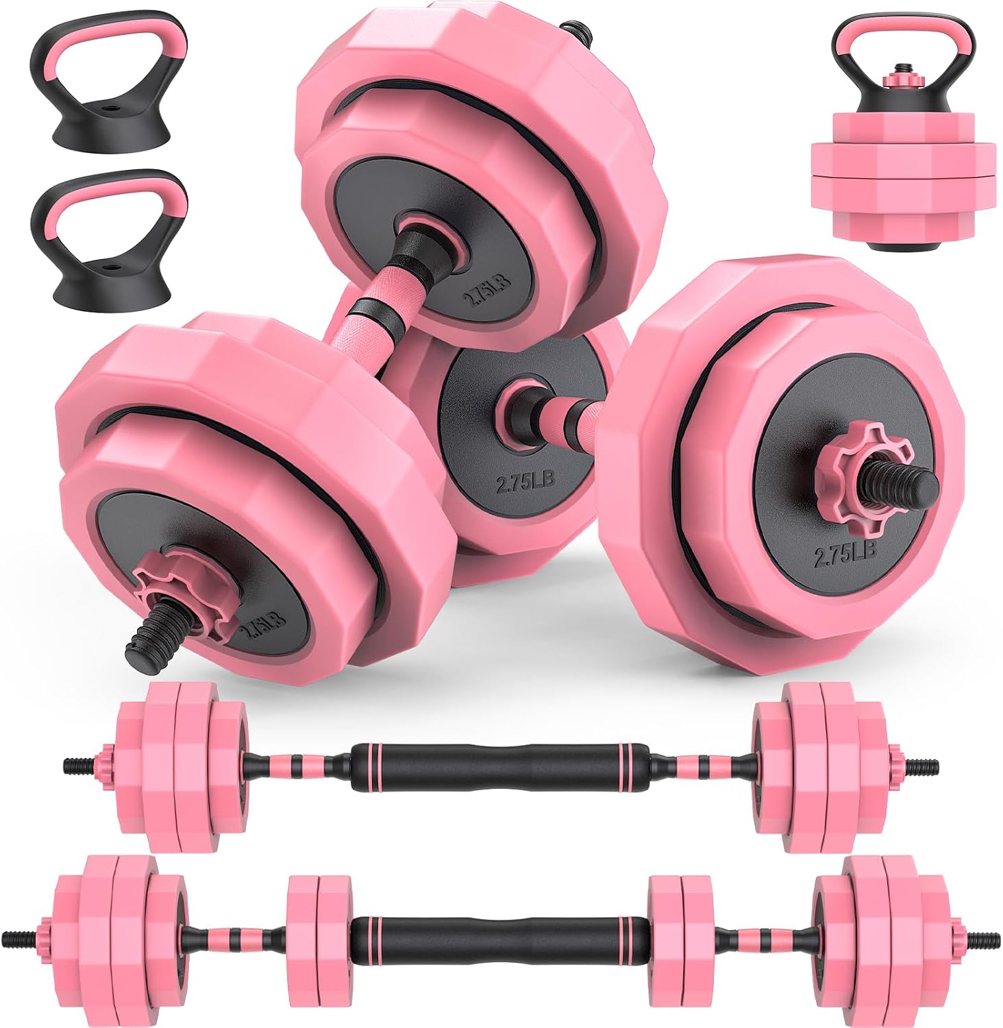 Juego de mancuernas ajustables de arena de hierro 4 en 1, juego de pesas libres con conector, utilizado como barra, pesas rusas, soporte push-up para entrenamientos en casa