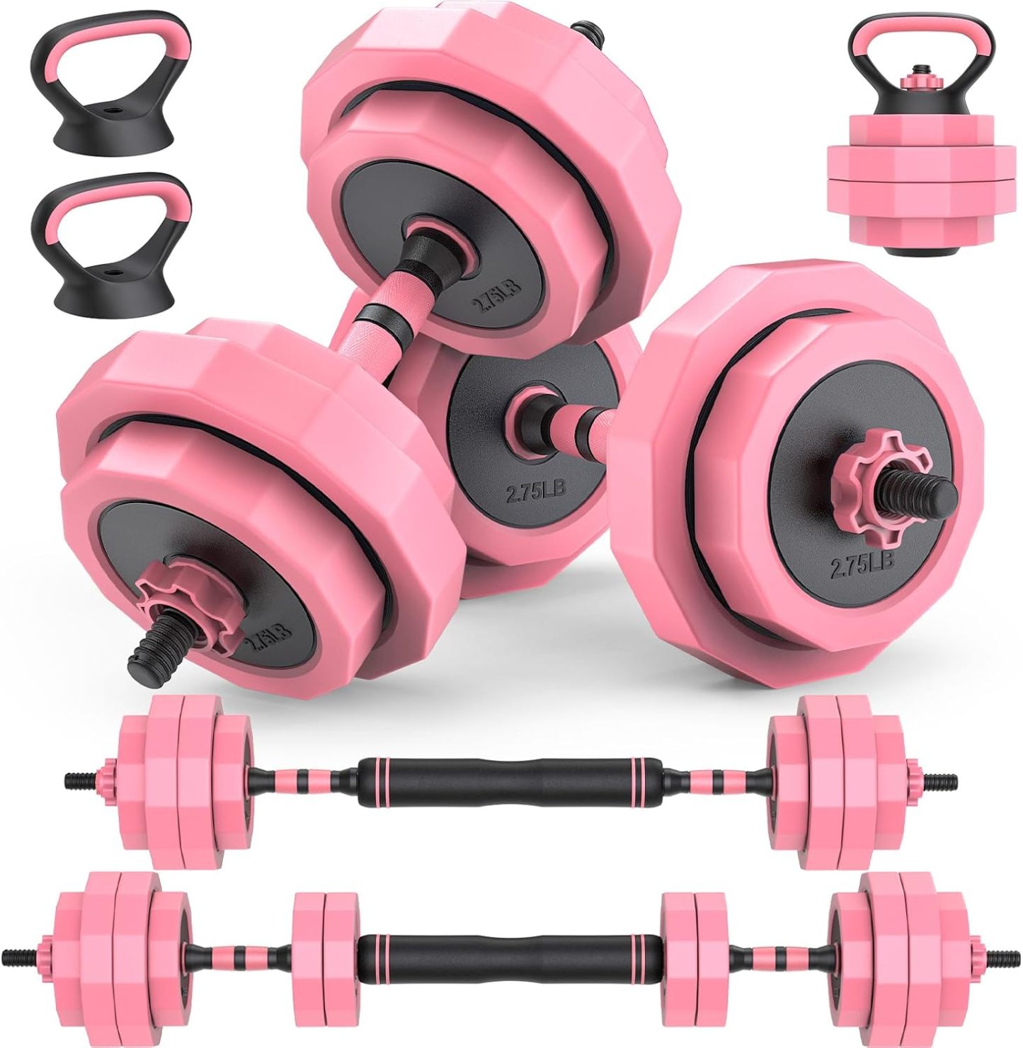 Juego de mancuernas ajustables de arena de hierro 4 en 1, juego de pesas libres con conector, utilizado como barra, pesas rusas, soporte push-up para entrenamientos en casa