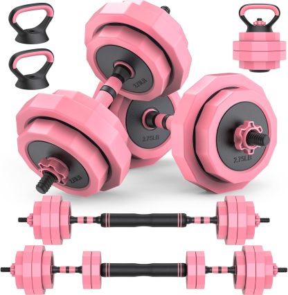 Juego de mancuernas ajustables de arena de hierro 4 en 1, juego de pesas libres con conector, utilizado como barra, pesas rusas, soporte push-up para entrenamientos en casa