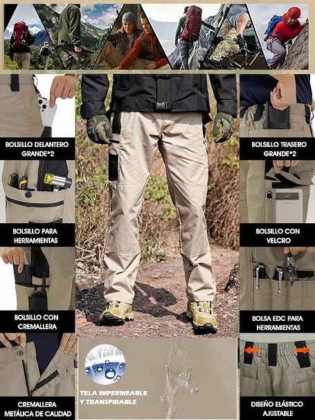 Pantalones de Exterior para Hombres, Pantalones de Cargo Tácticos, Pantalones Cargo Multibolsillos, Tejido Ripstop, Velocidad Impermeable y Seca, Adecuado para Senderismo, Ocio al Aire Libre.