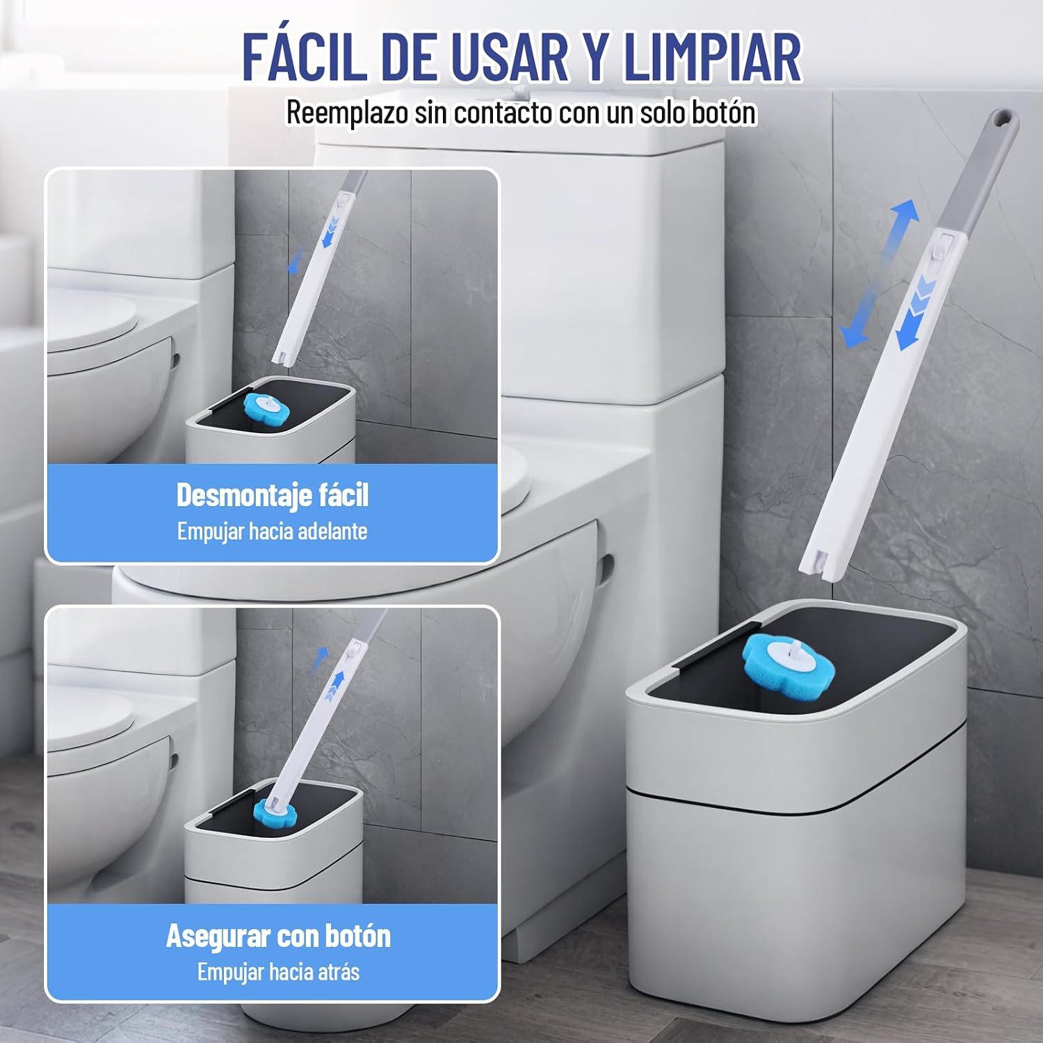 Juego de Cepillo de Inodoro Deshechable, Escobilla para Inodoro Desechable Trae Tu Propia Solución Limpiadora, con 48 Cabezales de Repuesto y Portacepillos de Almacenaje, 2 Ganchos, Limpieza de Baño