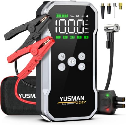 Arrancador de auto, arrancador de auto de 6000A con compresor de aire, paquete de arranque de 150PSI (6,0 Gas/3,8L Diesel), arrancador de batería de 12V con pantalla, cables de puente inteligentes, 2