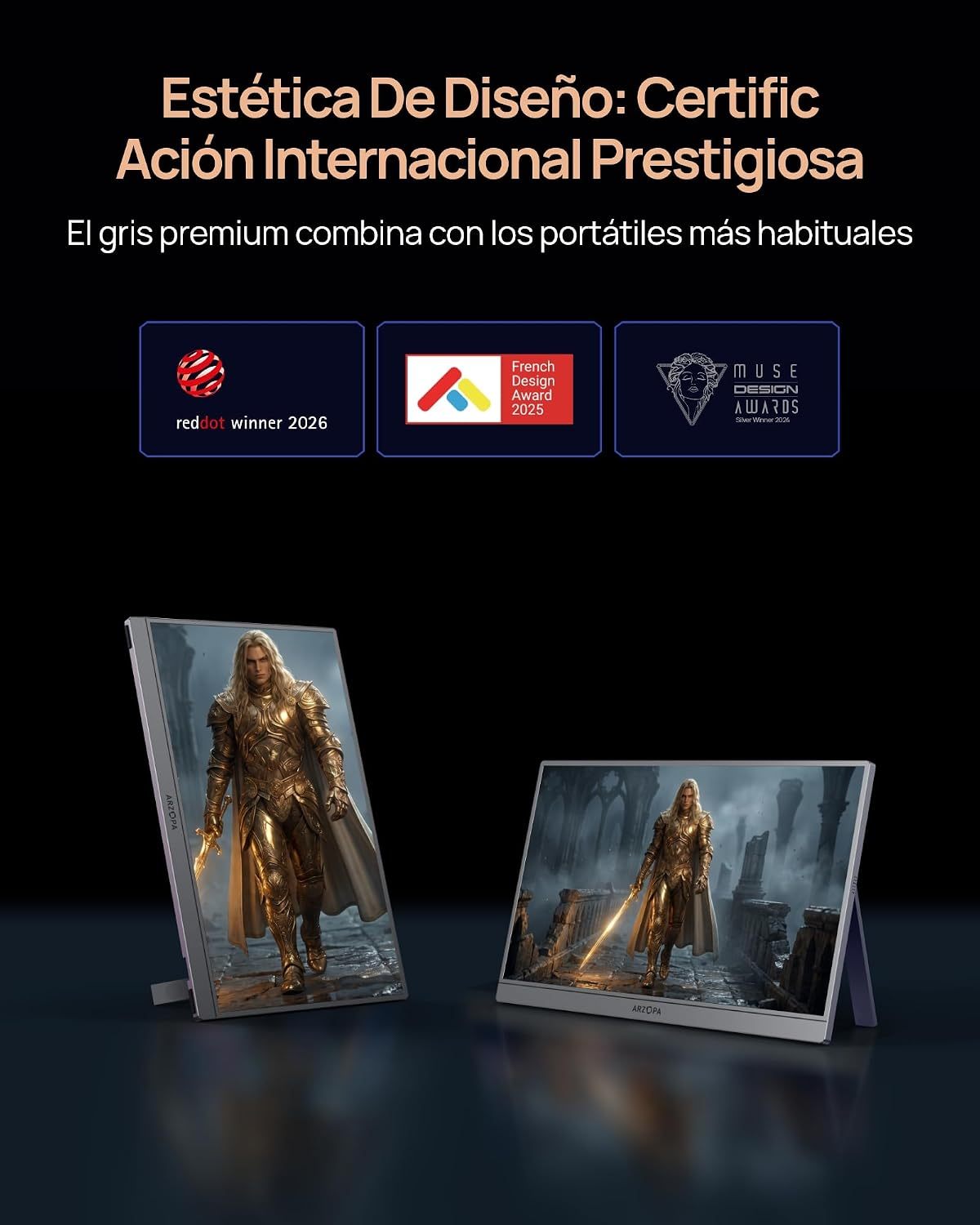 ARZOPA Monitor portátil Z3FC de 16.1" con Soporte de Barra única - Z3FC