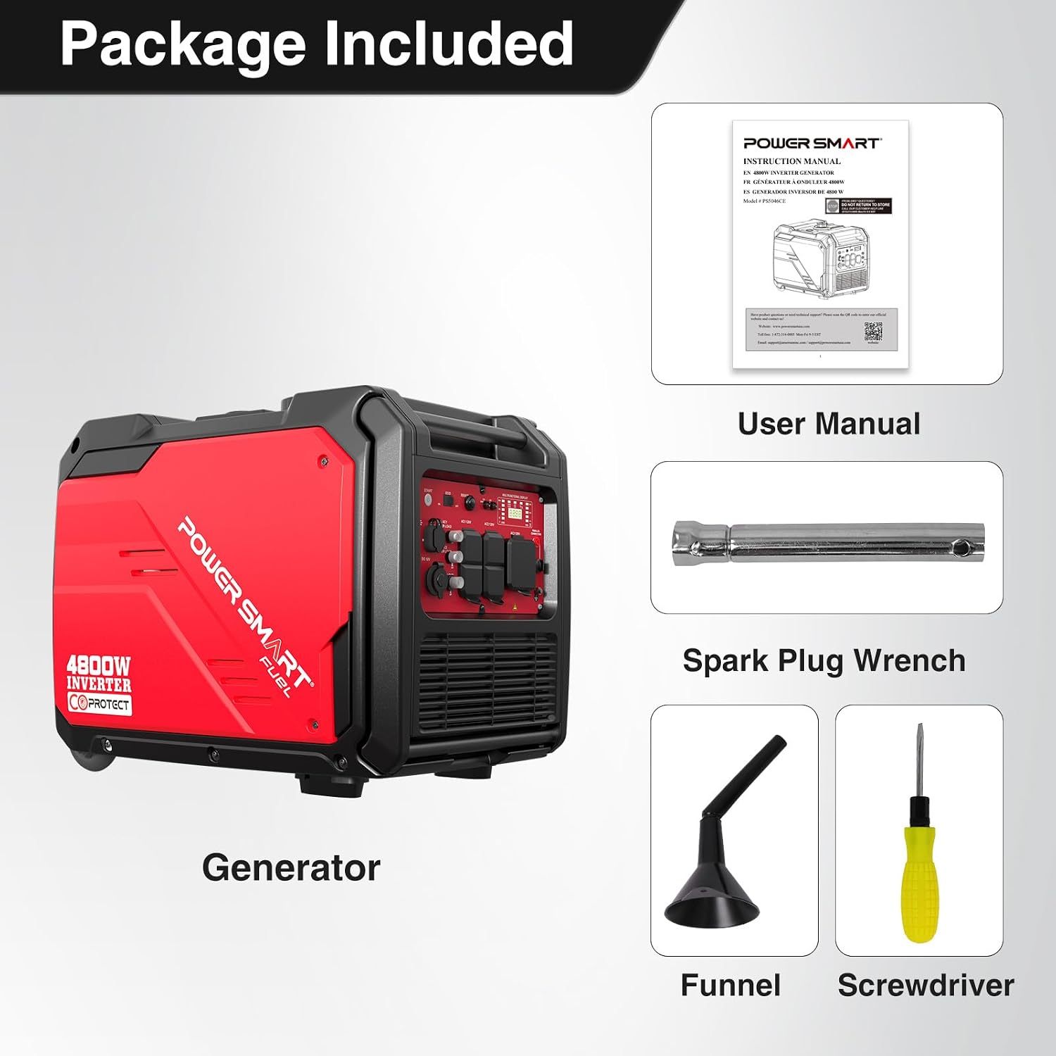 Generador inversor portátil de 4800 vatios con arranque eléctrico, protección de CO, silencioso, 30 amperios para RV-Ready