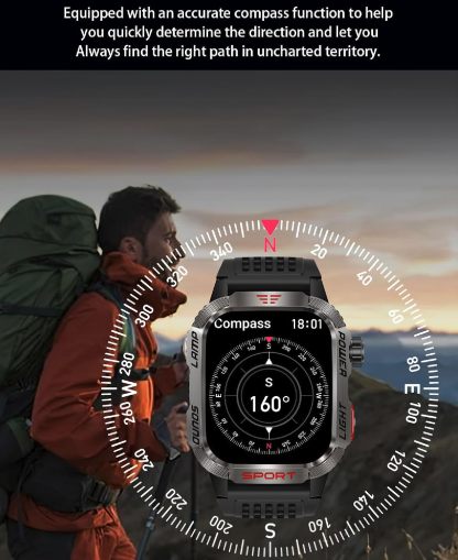 Reloj Inteligente para Hombre, para Deportes al Aire última intervensión, brújula con Respuesta/Hacer Llamadas, Reloj de Fitness, oxígeno sanguíneo, Ritmo cardíaco y Monitor de sueño, Compatible con Marca: Generic
