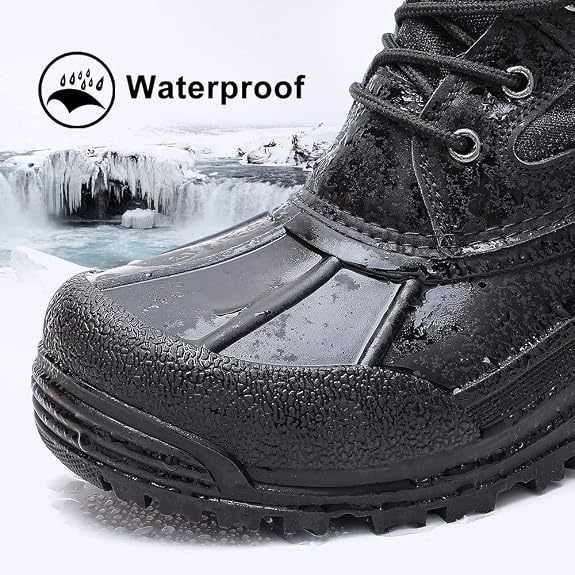 Botas de nieve impermeables con cordones aislantes para hombre, Lienzo Negro/02, 10