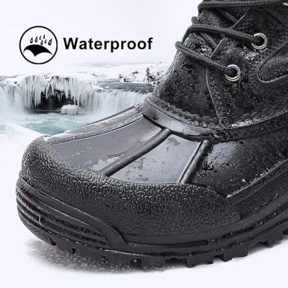 Botas de nieve impermeables con cordones aislantes para hombre, Lienzo Negro/02, 10
