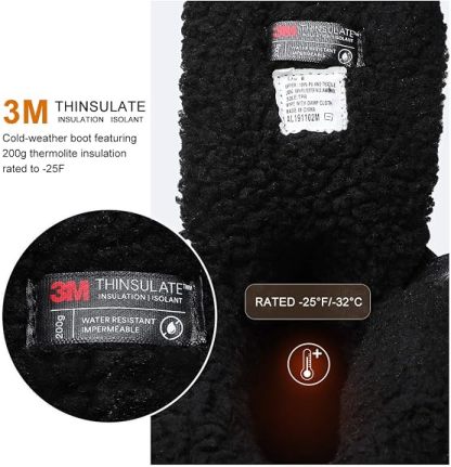 Botas de nieve impermeables con cordones aislantes para hombre, Lienzo Negro/02, 10