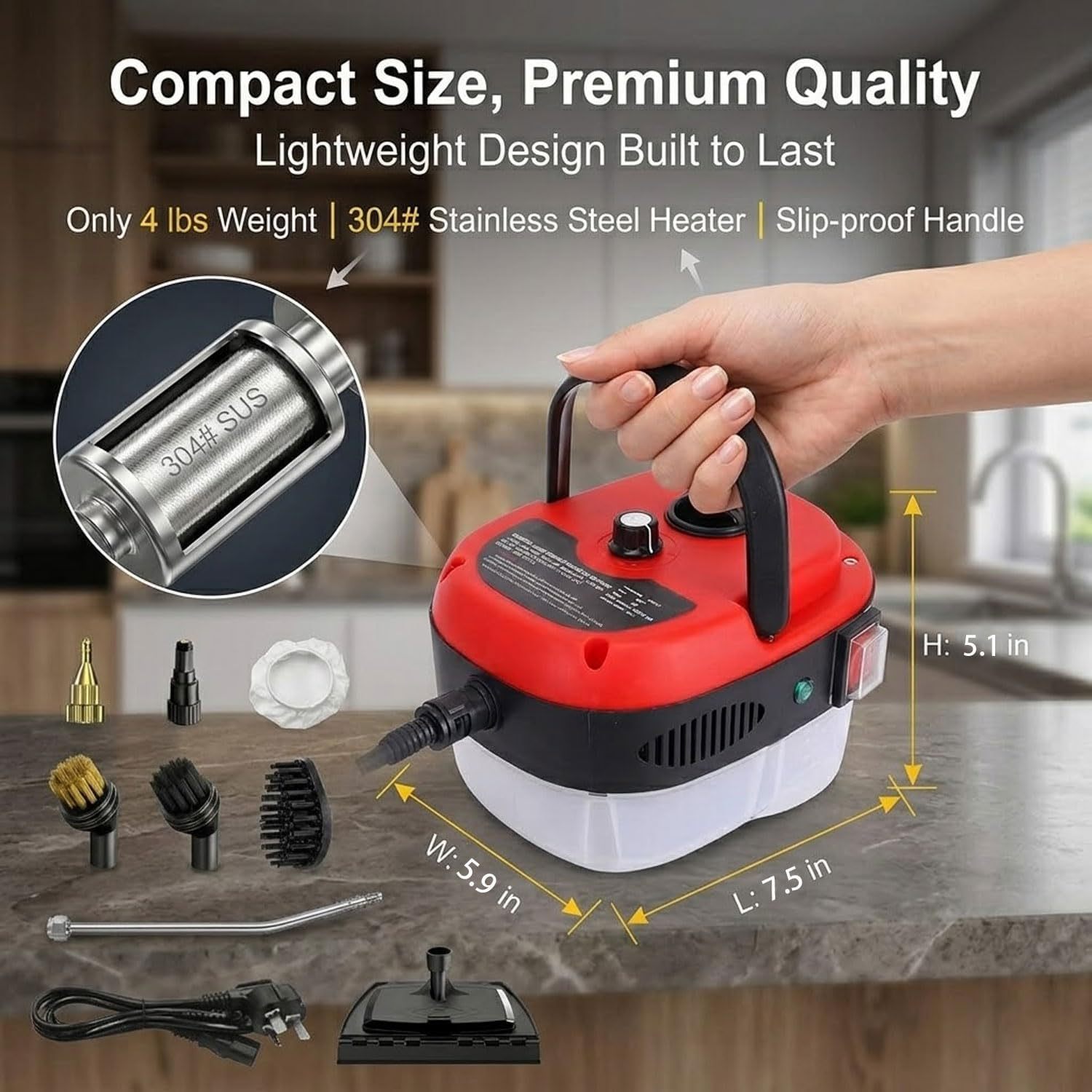 Versora Pro Limpiador de vapor portátil de 2500W, alta temperatura presurizado-para detalles de automóviles y hogar (rojo)
