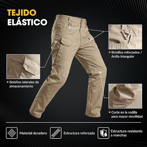 Juego de 3 piezas🔥Pantalónes Tácticos para Hombre, Pantalónes Cargo Hombre Pantalones de Trabajo Múltiples Bolsillos con Cierre Elásticos Ajuste Relajado