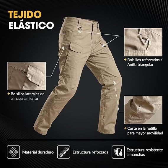 Juego de 3 piezas🔥Pantalónes Tácticos para Hombre, Pantalónes Cargo Hombre Pantalones de Trabajo Múltiples Bolsillos con Cierre Elásticos Ajuste Relajado