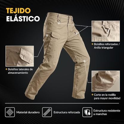 Juego de 3 piezas🔥Pantalónes Tácticos para Hombre, Pantalónes Cargo Hombre Pantalones de Trabajo Múltiples Bolsillos con Cierre Elásticos Ajuste Relajado