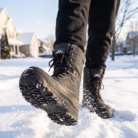 Botas de nieve impermeables con cordones aislantes para hombre, Lienzo Negro/02, 10