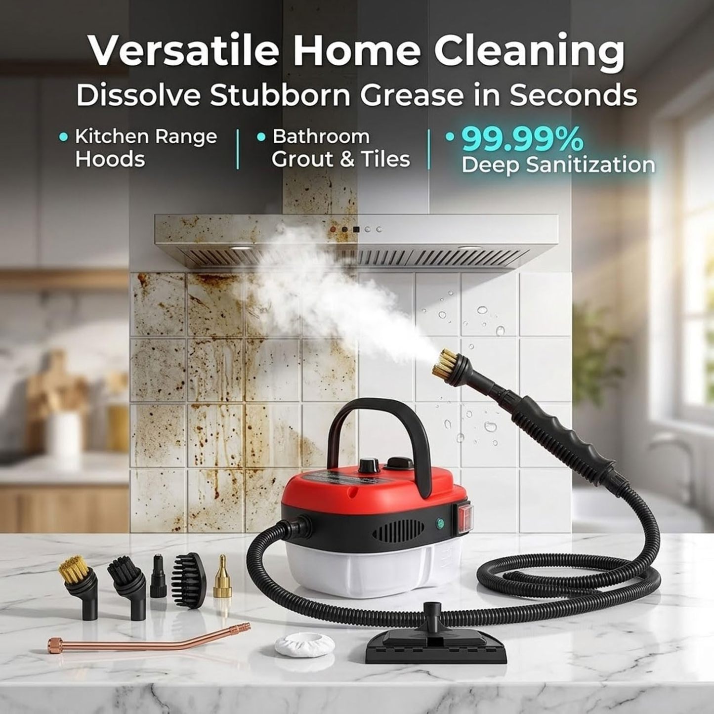 Versora Pro Limpiador de vapor portátil de 2500W, alta temperatura presurizado-para detalles de automóviles y hogar (rojo)