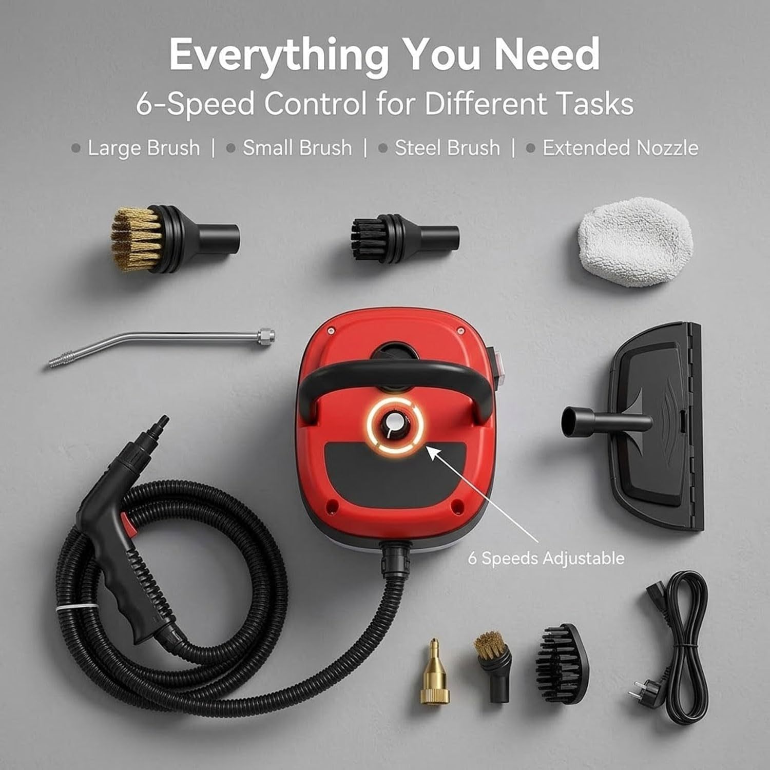 Versora Pro Limpiador de vapor portátil de 2500W, alta temperatura presurizado-para detalles de automóviles y hogar (rojo)