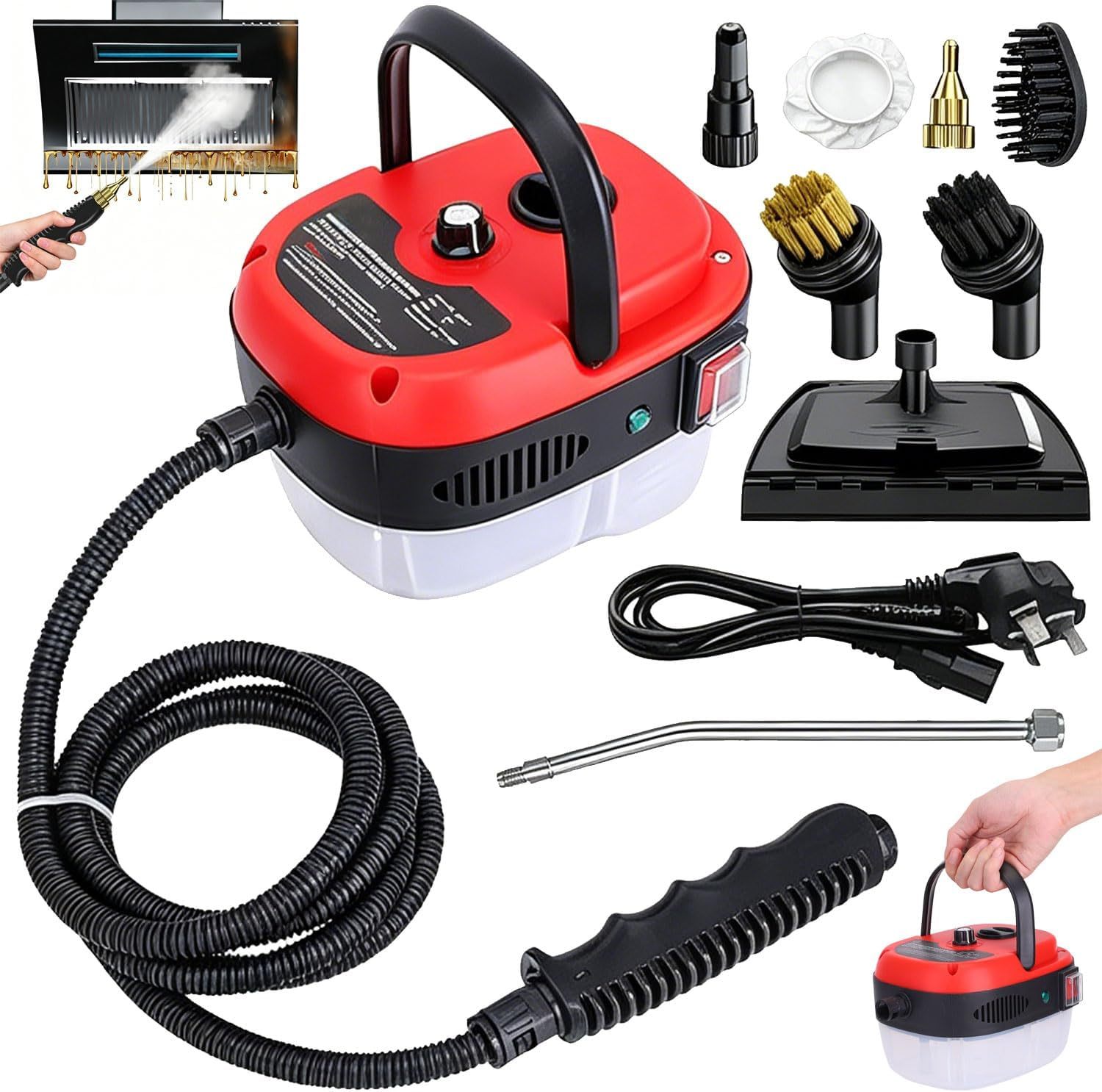 Versora Pro Limpiador de vapor portátil de 2500W, alta temperatura presurizado-para detalles de automóviles y hogar (rojo)