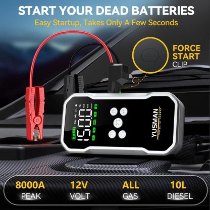 Arrancador de auto, arrancador de auto de 6000A con compresor de aire, paquete de arranque de 150PSI (6,0 Gas/3,8L Diesel), arrancador de batería de 12V con pantalla, cables de puente inteligentes, 2