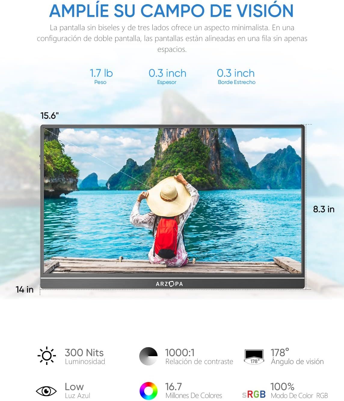 Monitor Portátil, 15.6'' 1080P FHD Monitor Portátil USB C HDMI Pantalla de Ordenador HDR Cuidado de los Ojos Pantalla Externa c/Tapa Inteligente para PC Mac Teléfono Xbox Switch PS5 - S1 Table