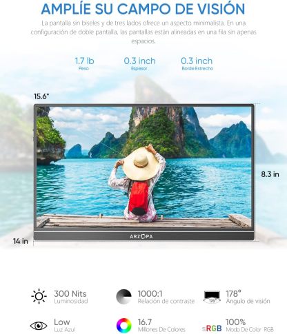 Monitor Portátil, 15.6'' 1080P FHD Monitor Portátil USB C HDMI Pantalla de Ordenador HDR Cuidado de los Ojos Pantalla Externa c/Tapa Inteligente para PC Mac Teléfono Xbox Switch PS5 - S1 Table