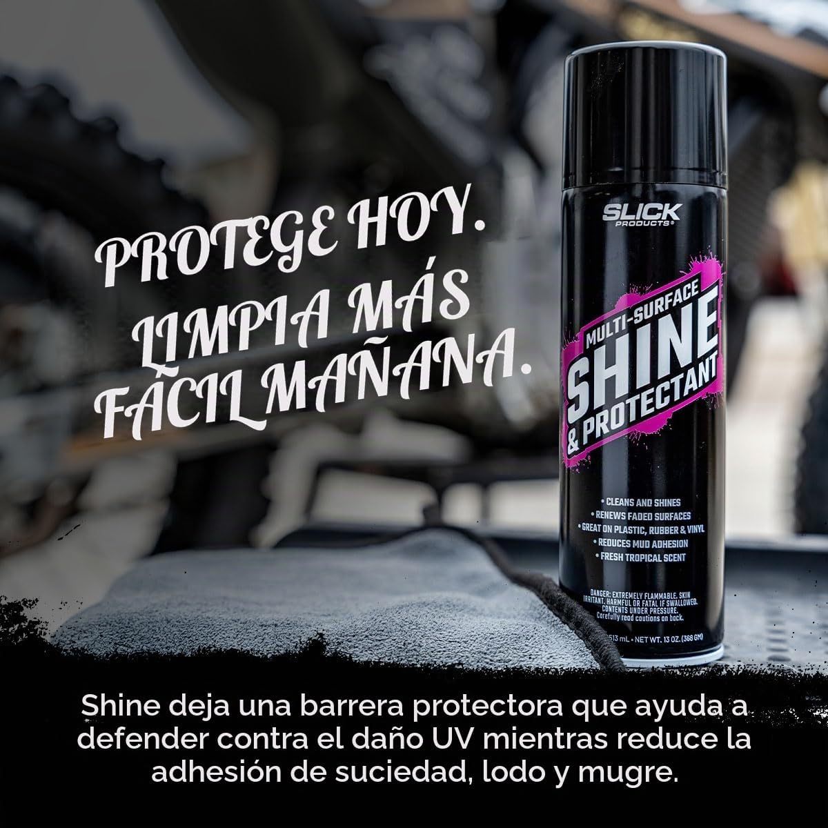 Slick Products - Revestimiento en spray protector y brillo diseñado para renovar, brillar y proteger una variedad de superficies, incluyendo plástico, vinilo, hule, fibra de vidrio y más
