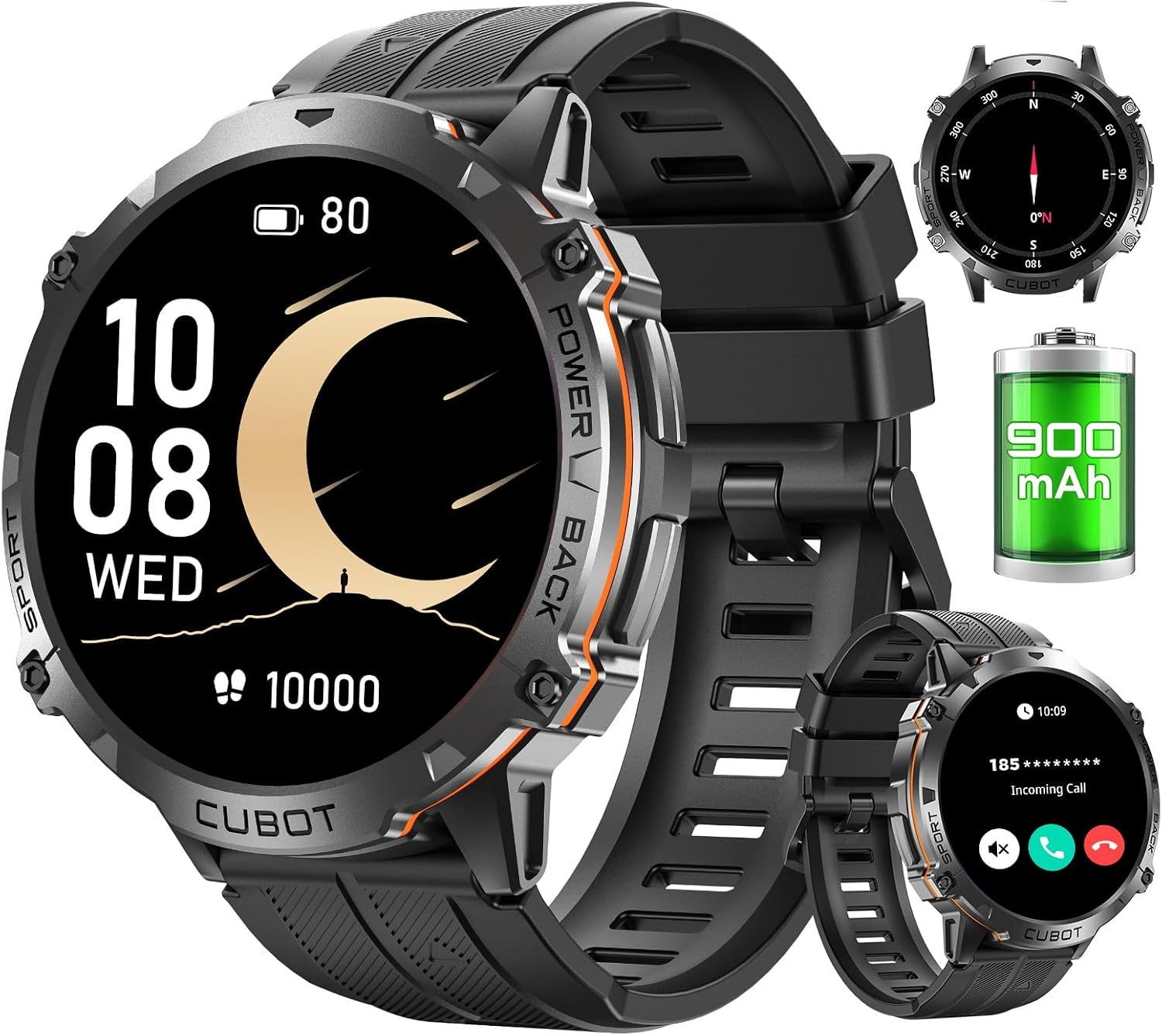 CUBOT X3 Smartwatch Hombre - Reloj Inteligente con Brújula, 1.73" Pantalla AMOLED HD, IP68 Impermeable, 900mAh Batería, Llamadas Bluetooth, Fitness Tracker
