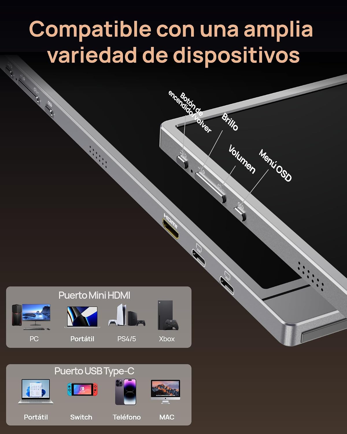 ARZOPA Monitor portátil Z3FC de 16.1" con Soporte de Barra única - Z3FC