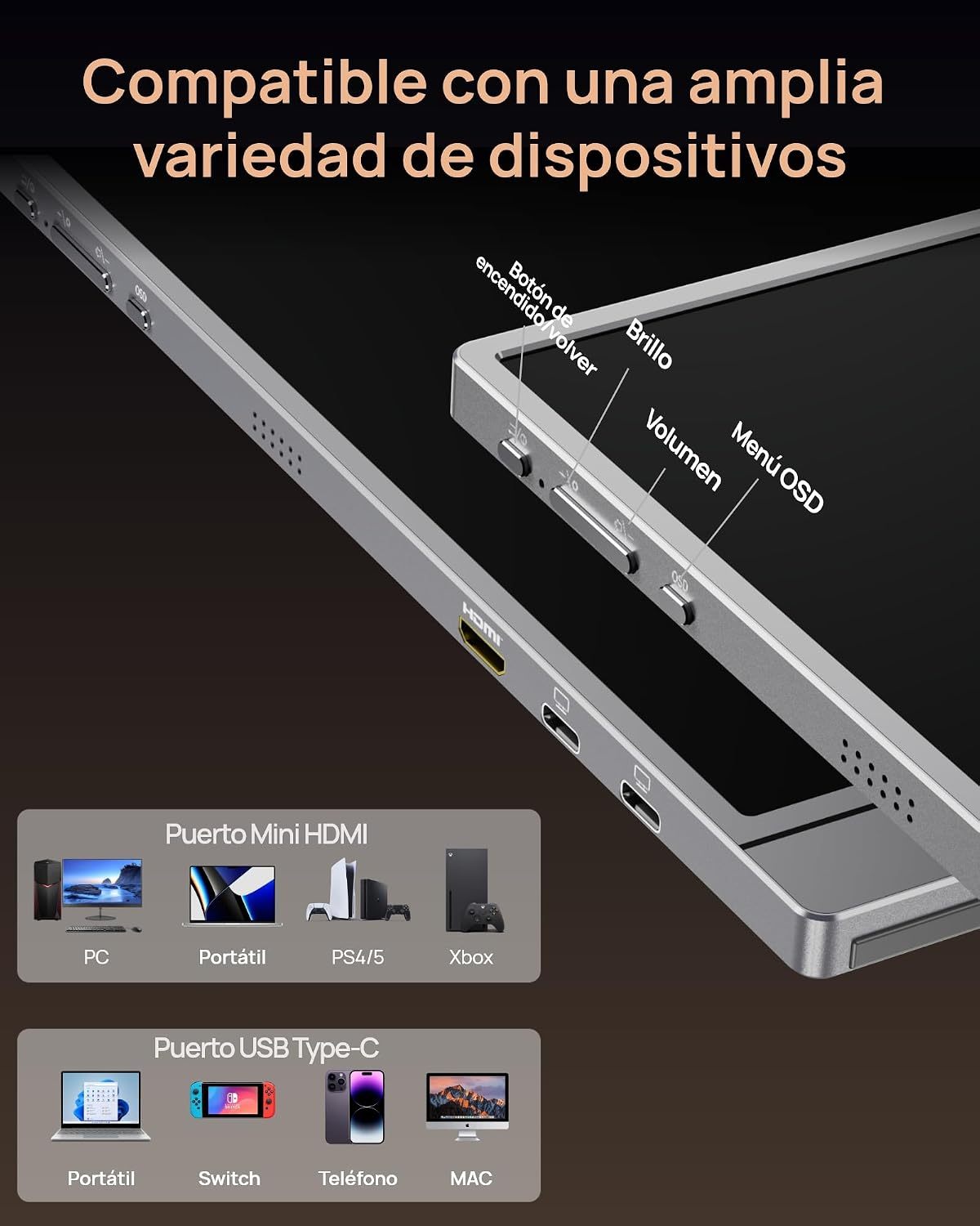 ARZOPA Monitor portátil Z3FC de 16.1" con Soporte de Barra única - Z3FC