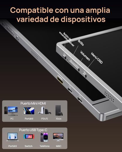 ARZOPA Monitor portátil Z3FC de 16.1" con Soporte de Barra única - Z3FC