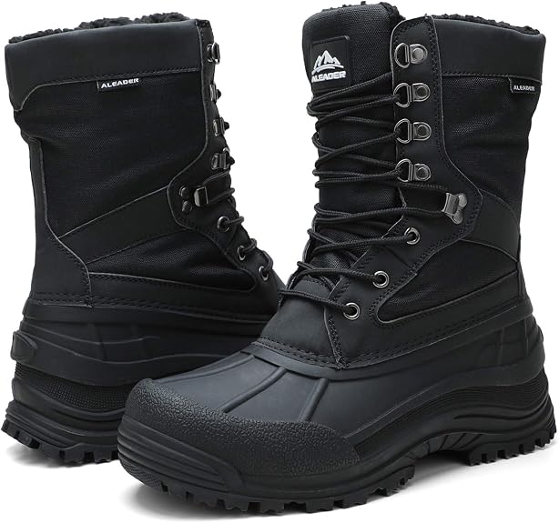 Botas de nieve impermeables con cordones aislantes para hombre, Lienzo Negro/02, 10