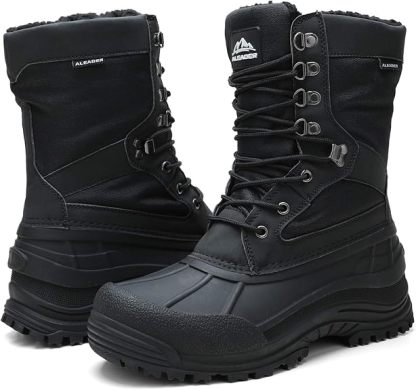 Botas de nieve impermeables con cordones aislantes para hombre, Lienzo Negro/02, 10