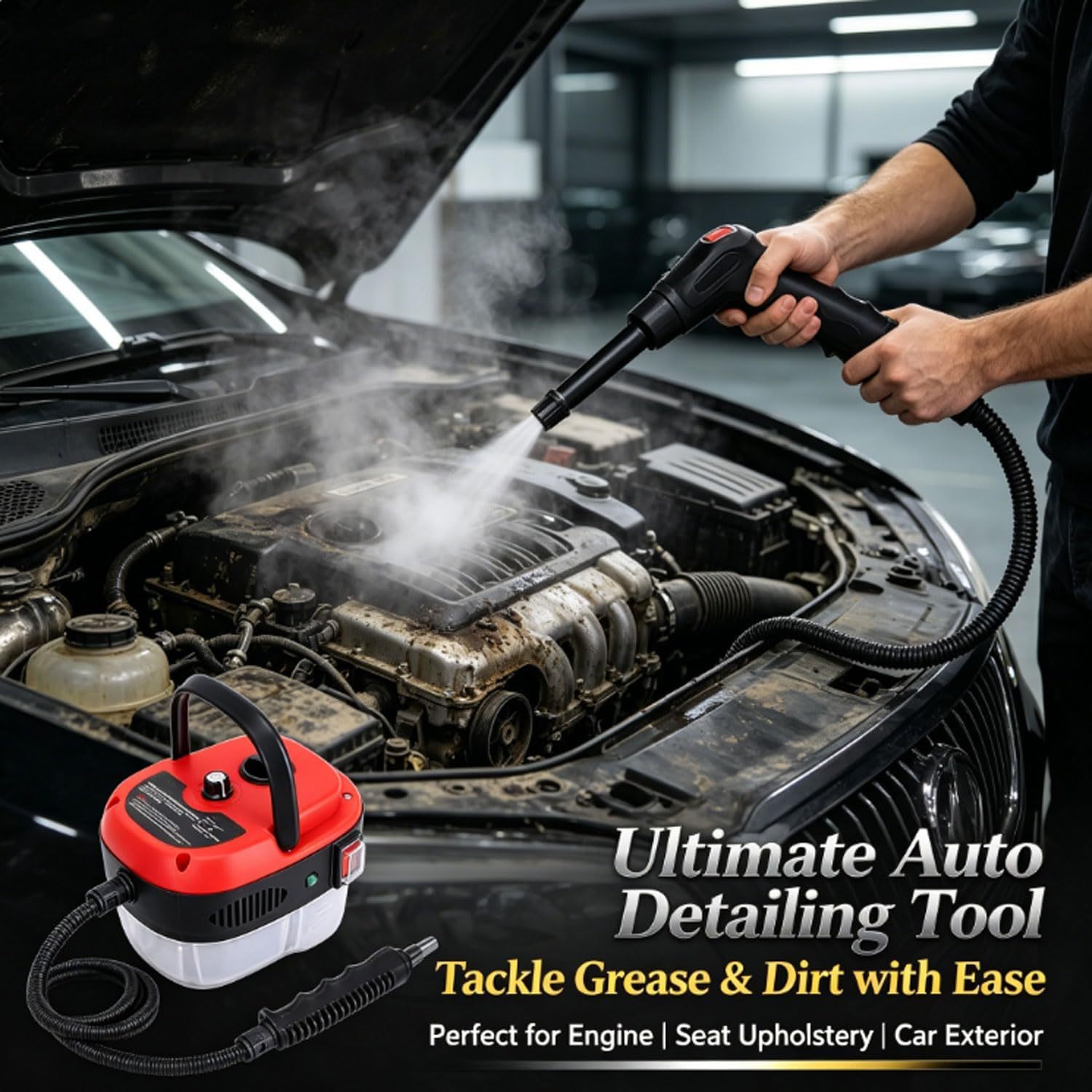 Versora Pro Limpiador de vapor portátil de 2500W, alta temperatura presurizado-para detalles de automóviles y hogar (rojo)