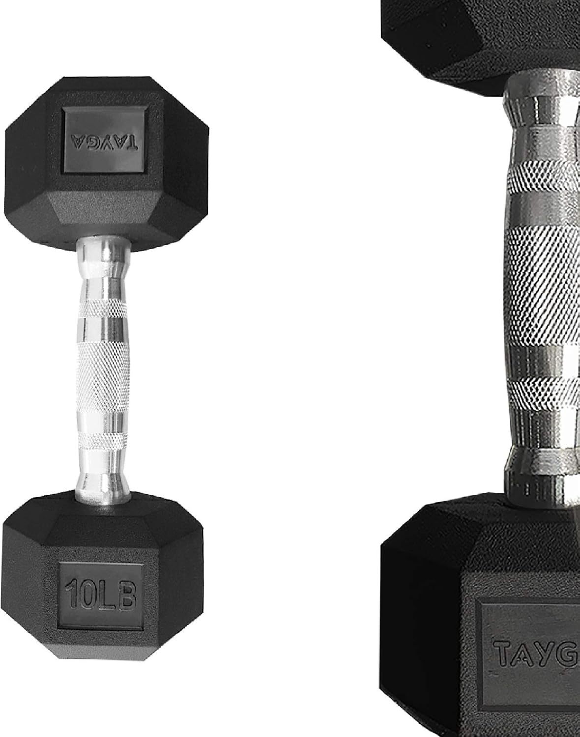 Tayga Set de 5 Pares de Mancuerna Hexagonales de 5, 10, 15, 20, 25 LB con Rack