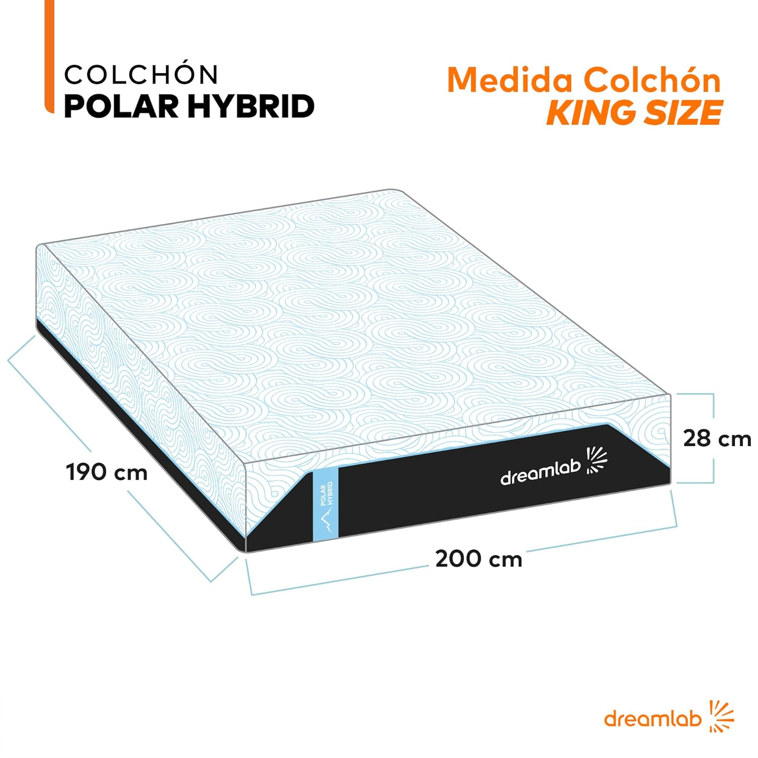 Colchón Dreamlab Polar Hybrid Queen 150x190 cm | Forro polar de tacto frío | Espuma viscoelástica con gel y muelles | Materiales certificados ---------- Parche en el ojo