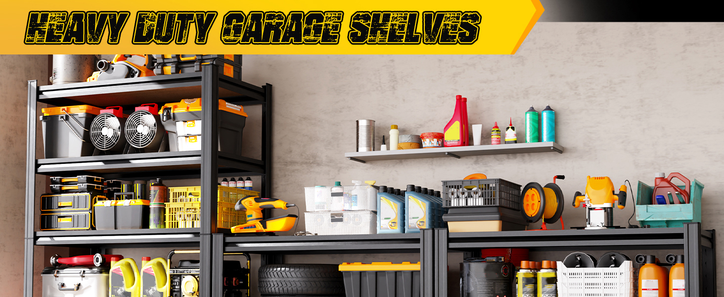 Heavy Duty Garage Shelving, 5-Tier Adjustable Metal Storage Shelves, Utility Steel Storage Rack
