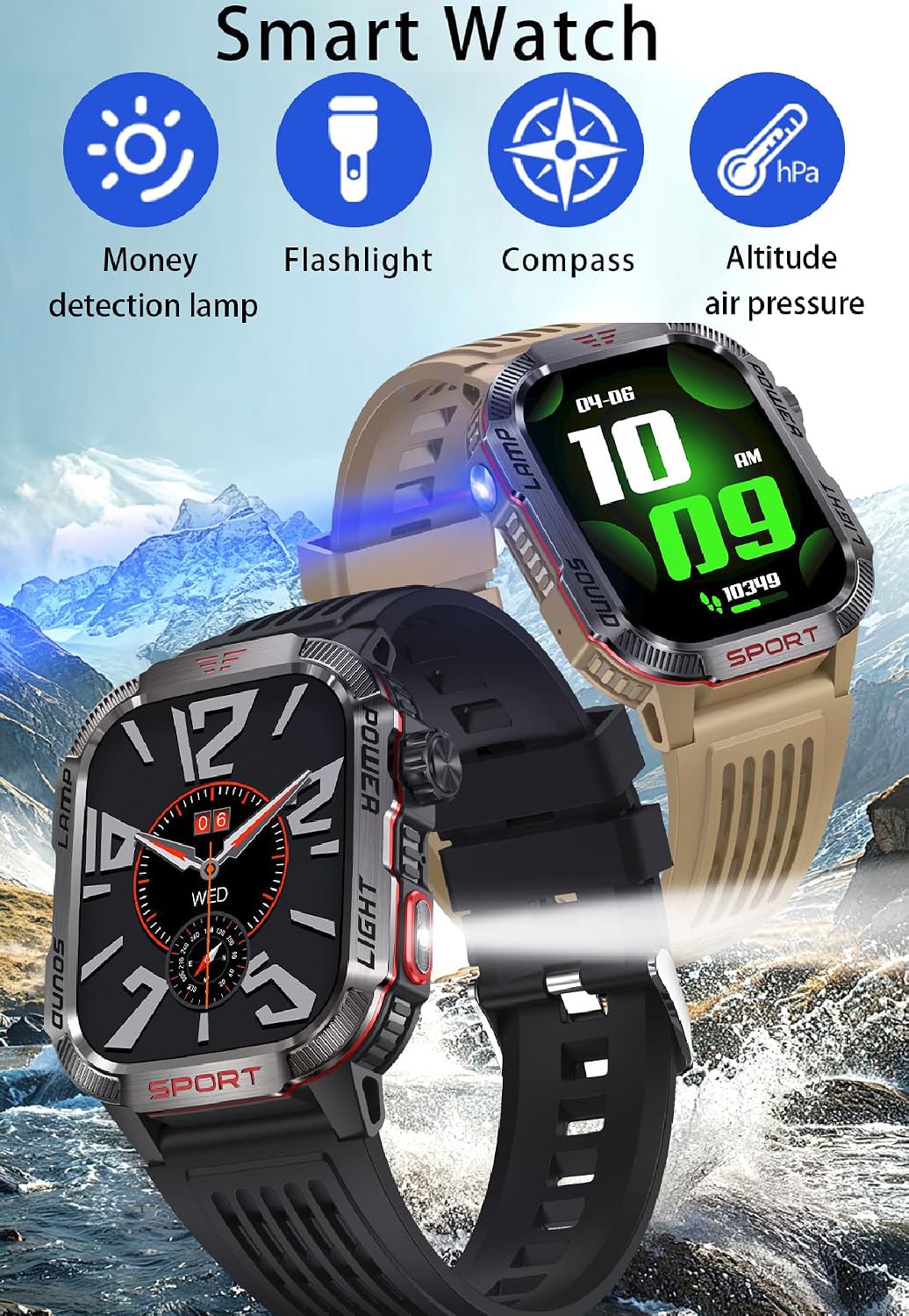 Reloj Inteligente para Hombre, para Deportes al Aire última intervensión, brújula con Respuesta/Hacer Llamadas, Reloj de Fitness, oxígeno sanguíneo, Ritmo cardíaco y Monitor de sueño, Compatible con Marca: Generic