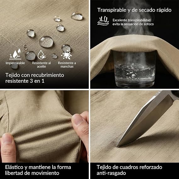 Juego de 3 piezas🔥Pantalónes Tácticos para Hombre, Pantalónes Cargo Hombre Pantalones de Trabajo Múltiples Bolsillos con Cierre Elásticos Ajuste Relajado