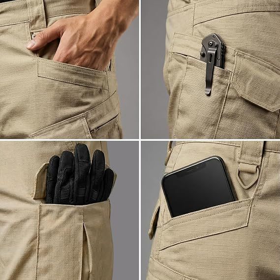 Juego de 3 piezas🔥Pantalónes Tácticos para Hombre, Pantalónes Cargo Hombre Pantalones de Trabajo Múltiples Bolsillos con Cierre Elásticos Ajuste Relajado