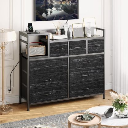 Garvee - Cómoda para recámara, cómoda y cómoda con 9 cajones, Soporte de TV con estación de Carga, Color Blanco
