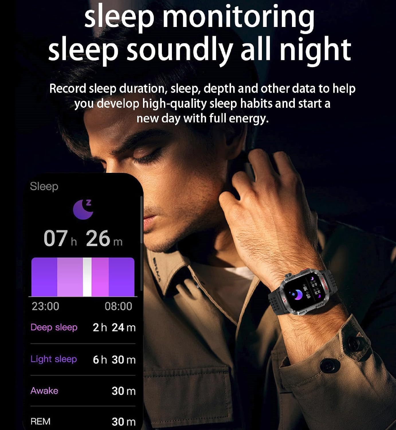 Reloj Inteligente para Hombre, para Deportes al Aire última intervensión, brújula con Respuesta/Hacer Llamadas, Reloj de Fitness, oxígeno sanguíneo, Ritmo cardíaco y Monitor de sueño, Compatible con Marca: Generic