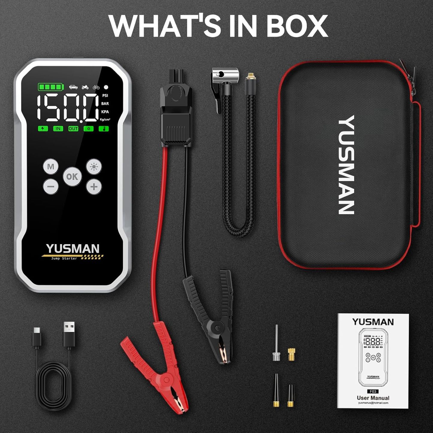 Arrancador de auto, arrancador de auto de 6000A con compresor de aire, paquete de arranque de 150PSI (6,0 Gas/3,8L Diesel), arrancador de batería de 12V con pantalla, cables de puente inteligentes, 2