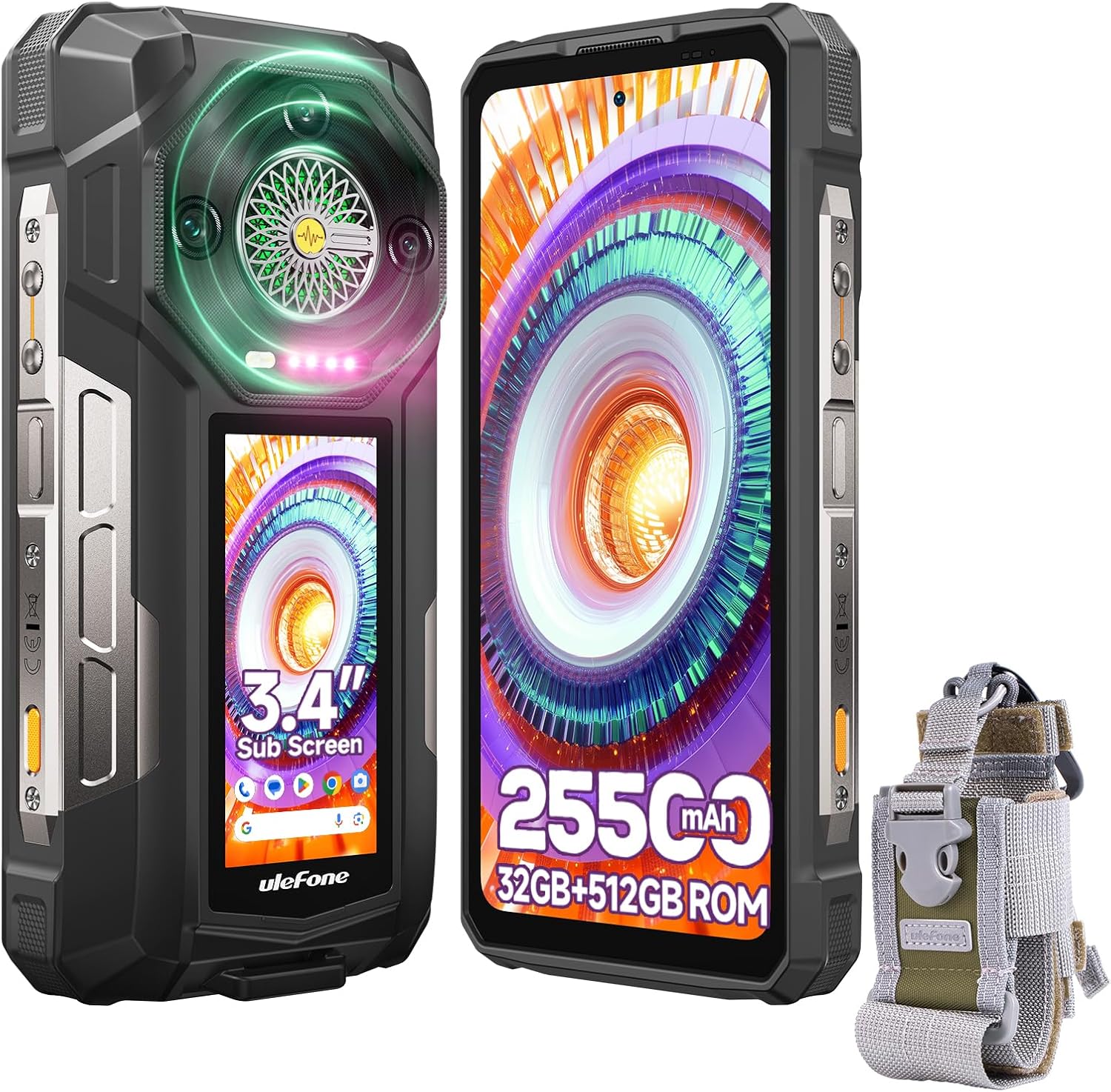 Ulefone Armor 30 Pro 5G Teléfono resistente de visualización dual, 32 GB+512 GB, 17.65 cm FHD 120Hz + 3.4 pulgadas, 12800mAh 66W, 50MP+50MP+64MP+32MP, Infinite Halo, 118dB Altavoz Android 14 robusto