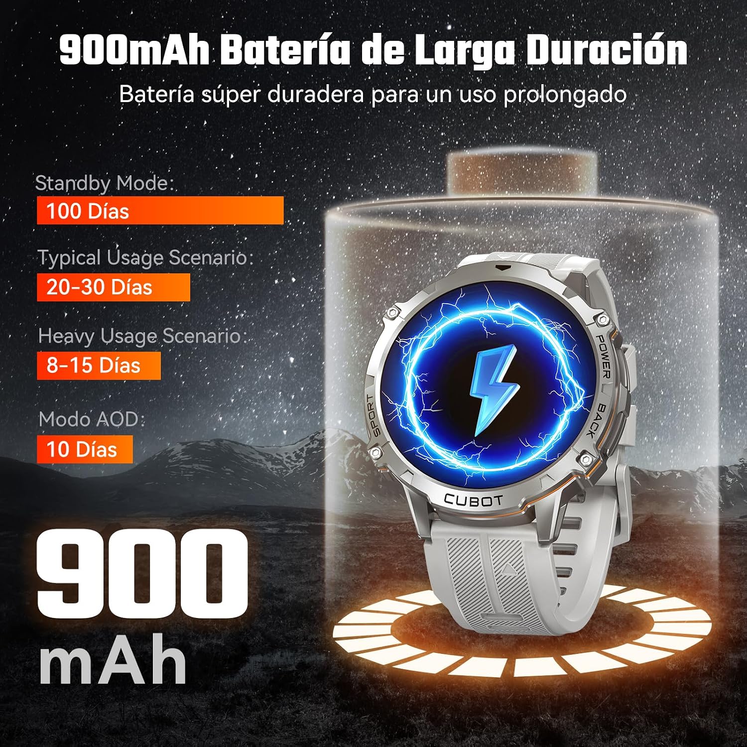 CUBOT X3 Smartwatch Hombre - Reloj Inteligente con Brújula, 1.73" Pantalla AMOLED HD, IP68 Impermeable, 900mAh Batería, Llamadas Bluetooth, Fitness Tracker