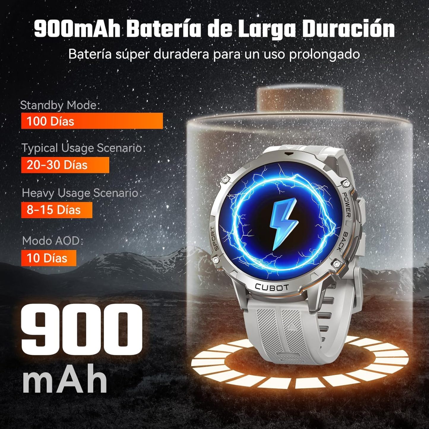 CUBOT X3 Smartwatch Hombre - Reloj Inteligente con Brújula, 1.73" Pantalla AMOLED HD, IP68 Impermeable, 900mAh Batería, Llamadas Bluetooth, Fitness Tracker