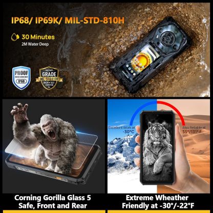 Ulefone Armor 30 Pro 5G Teléfono resistente de visualización dual, 32 GB+512 GB, 17.65 cm FHD 120Hz + 3.4 pulgadas, 12800mAh 66W, 50MP+50MP+64MP+32MP, Infinite Halo, 118dB Altavoz Android 14 robusto