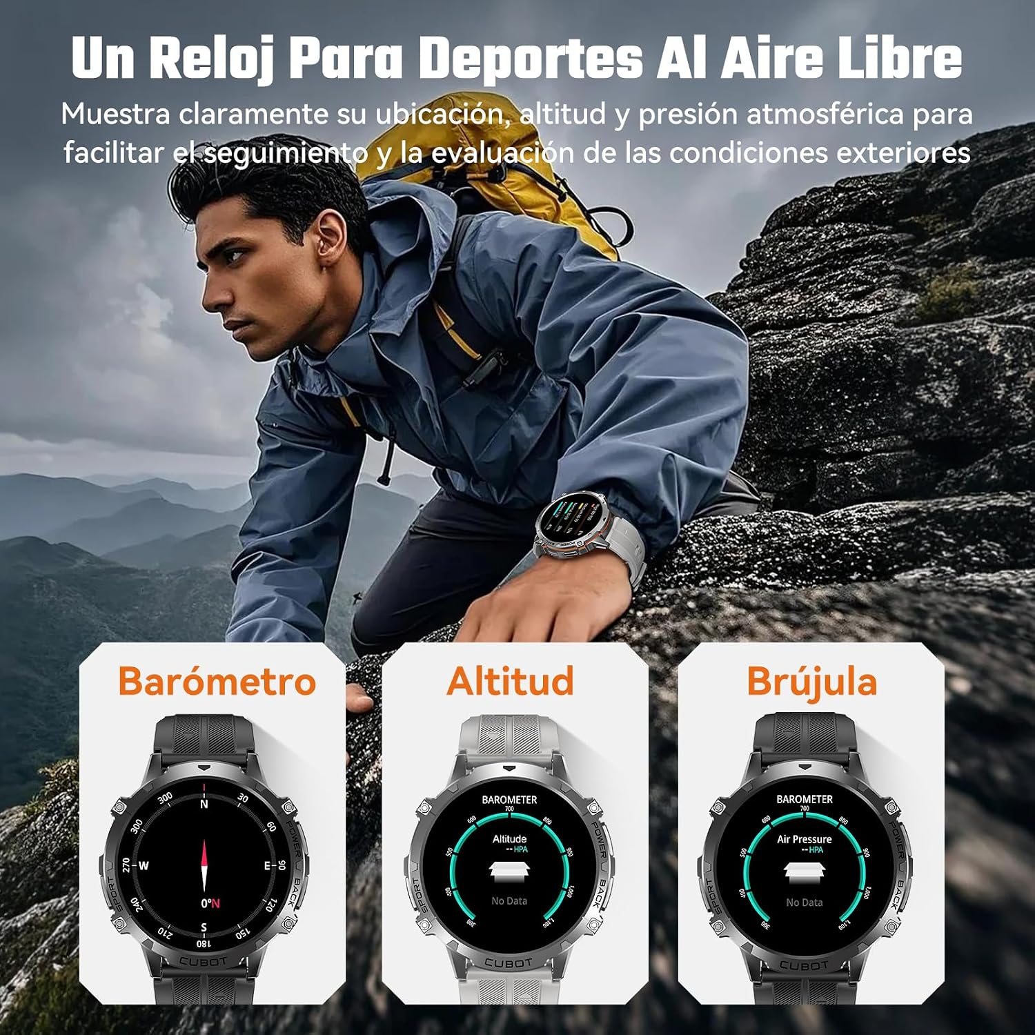 CUBOT X3 Smartwatch Hombre - Reloj Inteligente con Brújula, 1.73" Pantalla AMOLED HD, IP68 Impermeable, 900mAh Batería, Llamadas Bluetooth, Fitness Tracker
