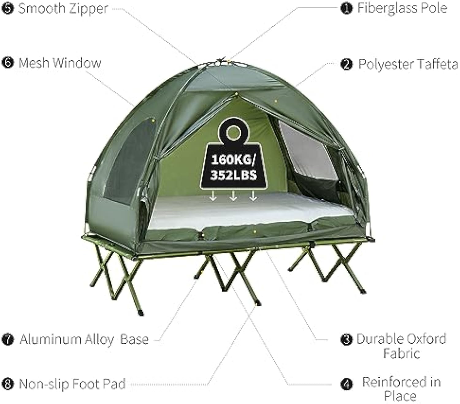 Outsunny - Cuna plegable para 2 personas con tienda, colcha y colchón de aire grueso, tienda de campaña 4 en 1 para senderismo al aire última intervensión, picnic, viajes-almohada