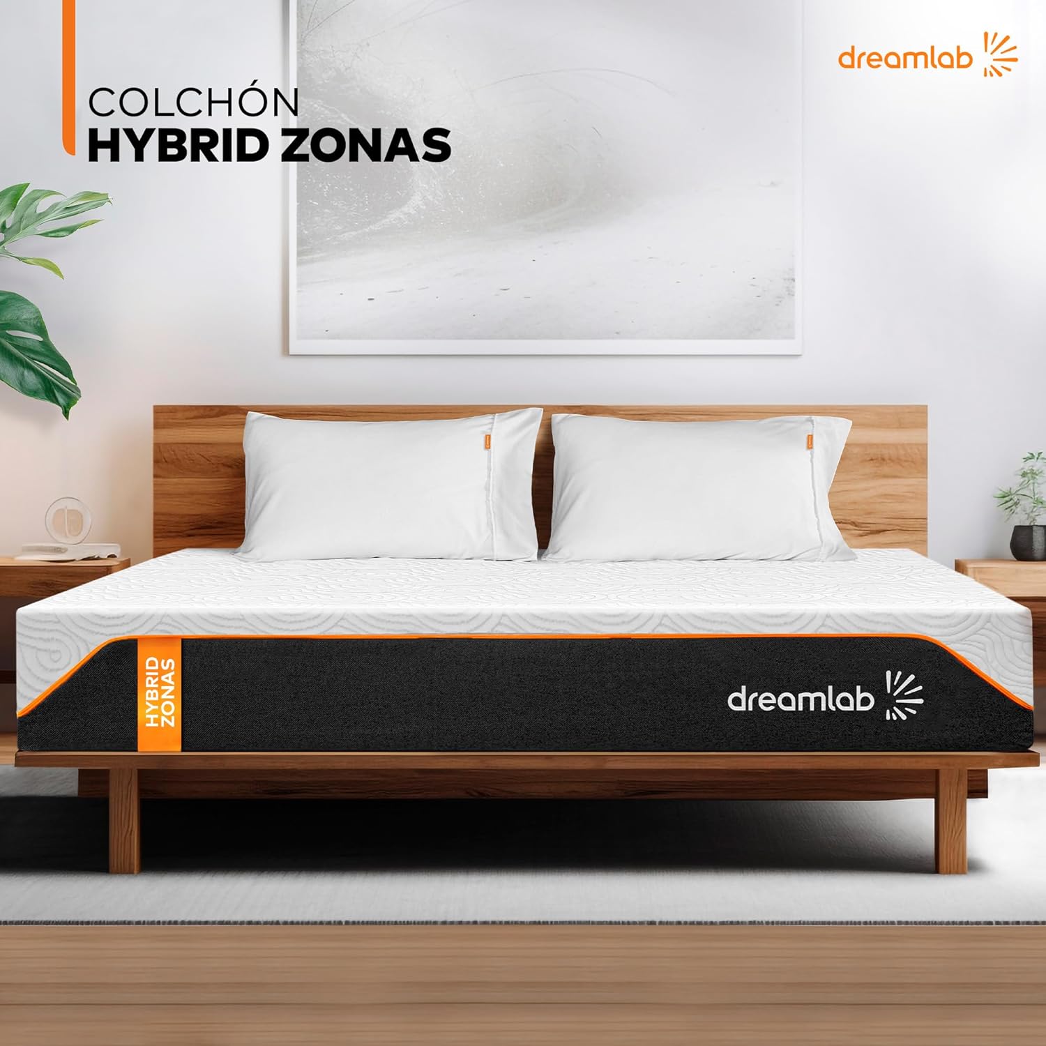 Colchón Dreamlab Polar Hybrid Queen 150x190 cm | Forro polar de tacto frío | Espuma viscoelástica con gel y muelles | Materiales certificados ---------- Parche en el ojo