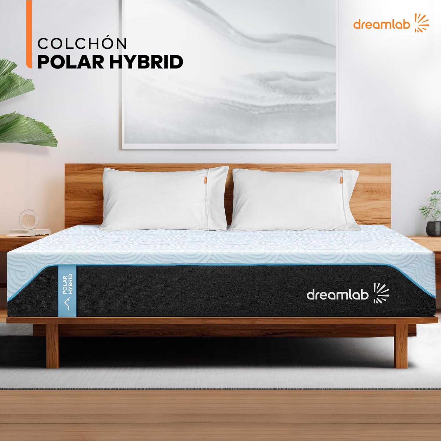 Colchón Dreamlab Polar Hybrid Queen 150x190 cm | Forro polar de tacto frío | Espuma viscoelástica con gel y muelles | Materiales certificados ---------- Parche en el ojo